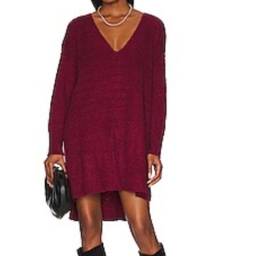Free People Burgundy V-Neck Dress